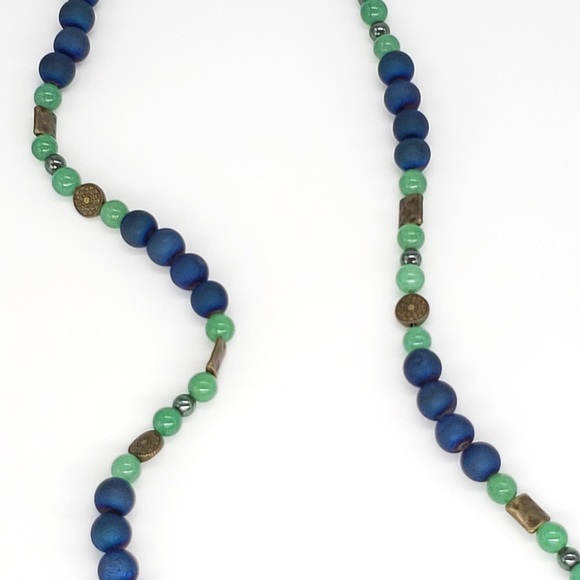 Blue Sedona Druzy, Aventurine, Bead Boho Necklace - Picture 6 of 12